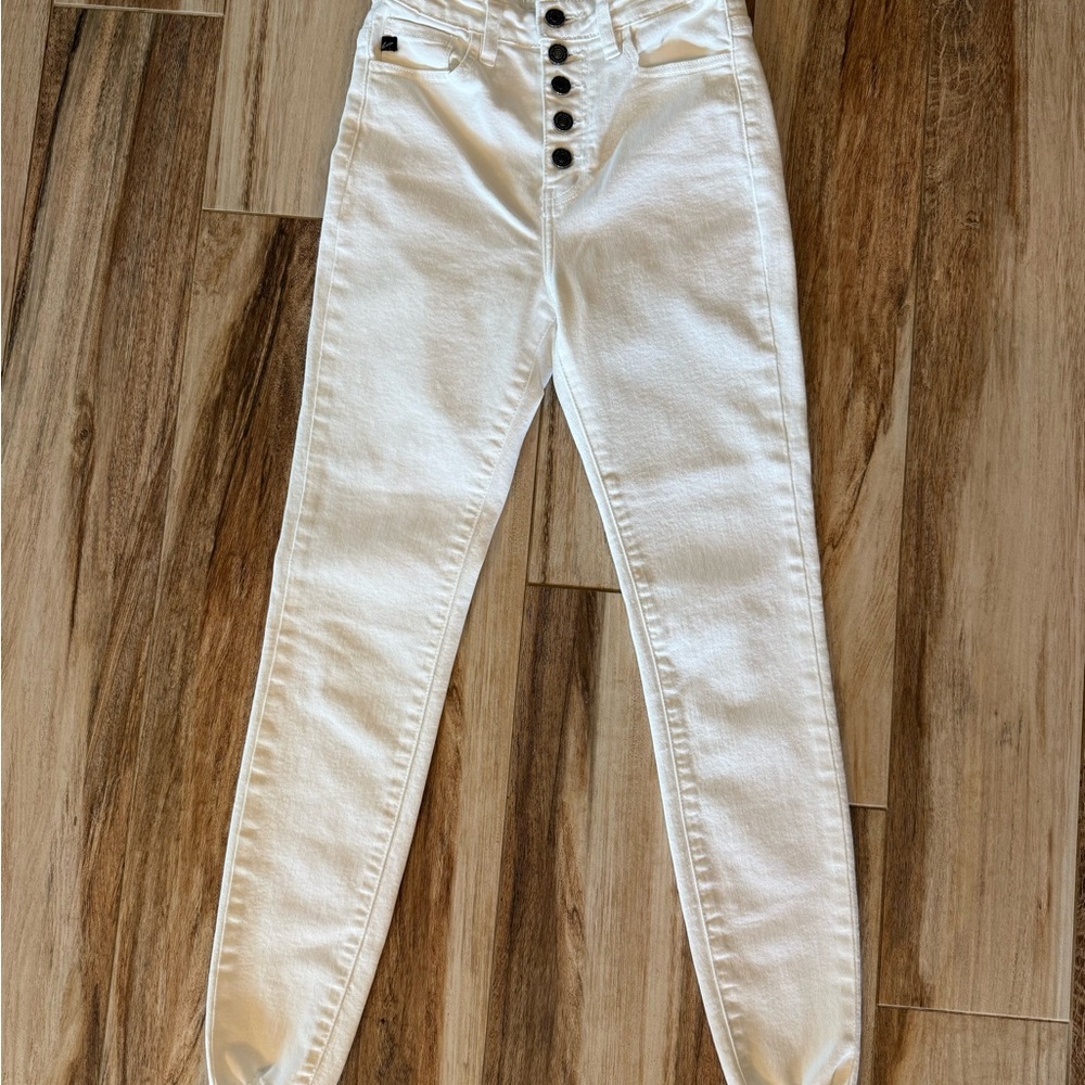 KanCan High Rise White Button-Fly Jeans